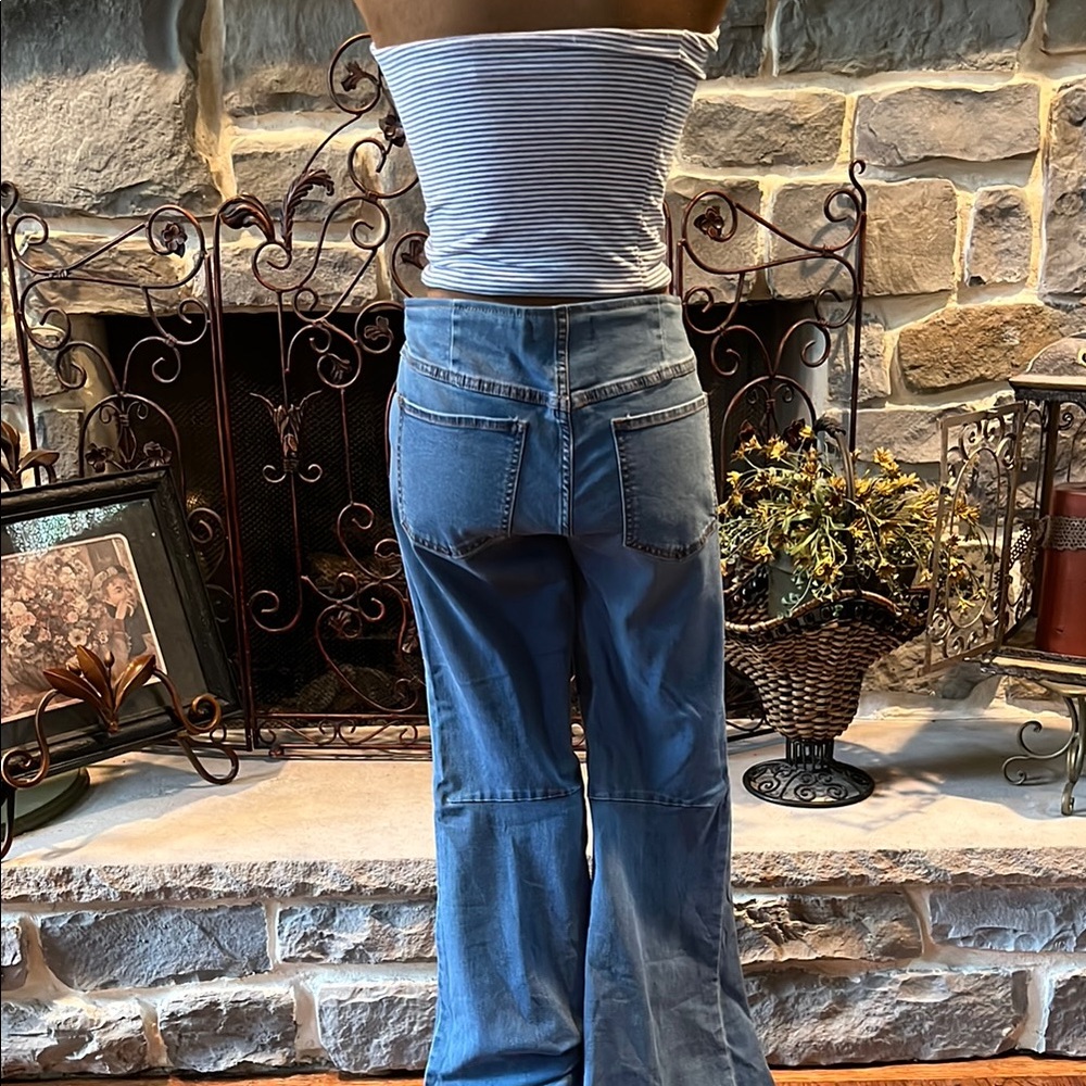 Free People Blue Flare Wide Leg Jeans - Picture 4 of 4
